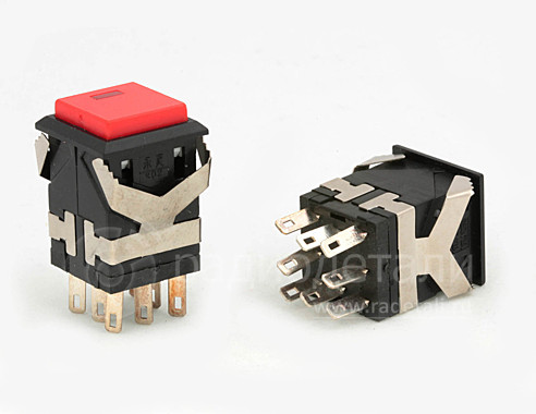 Кнопка RWD-322 ON-(ON) (красн. без фикс. с подсветкой)  250V; 3A; 8pin