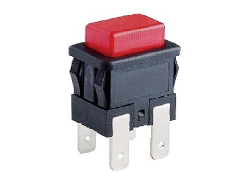 Кнопка SC7097  16A/250V; 4pin. красная с фикс. с подсветкой 